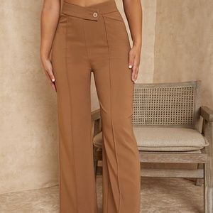 Overlap Waist Seam Front Palazzo Pants